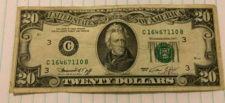 1974 C $20 Twenty Dollar Bill Federal Reserve Note Philadelphia Circulated