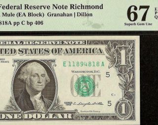 Gem 1963 $1 Dollar Bill Mule Federal Reserve Note Fr 1900 - Em Pmg 67 Epq