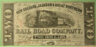 Confederate Railroad,  No J & Gn $2 Note Very Fine,  Recycled Paper