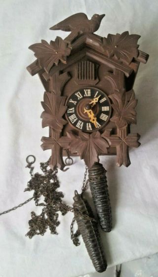 Vintage Black Forest Carved Wood Birds Cuckoo Clock Mechanical German Miniature
