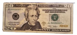 Twenty Dollar Bill 2017 Star Note.  Low Serial Number 00026007