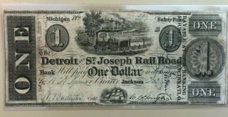 1840 $1 One Dollar Note Of The Detroit & St.  Joseph Railroad Bank - Early Train