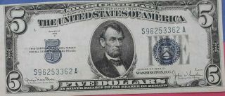 1934 - D $5 Dollar Bill Silver Certificate Blue Seal Note