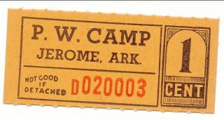 Usa Wwii Pow Camp Chit Ar - 16 - 1 - 1 Jerome Ar 1 Cent Prisoner Of War