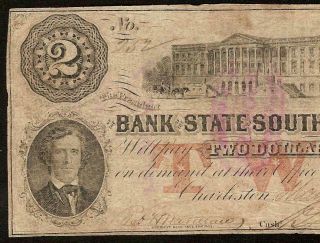 LARGE 1861 $2 TWO DOLLAR SOUTH CAROLINA BANK NOTE CURRENCY PAPER MONEY CIVIL WAR 2