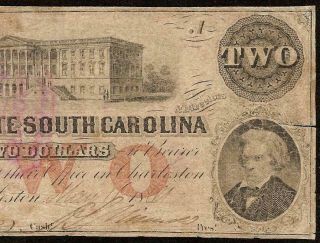 LARGE 1861 $2 TWO DOLLAR SOUTH CAROLINA BANK NOTE CURRENCY PAPER MONEY CIVIL WAR 3