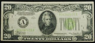 Series Of 1934 Us $20 Federal Reserve Note Boston A04342409a Lime Green Seal