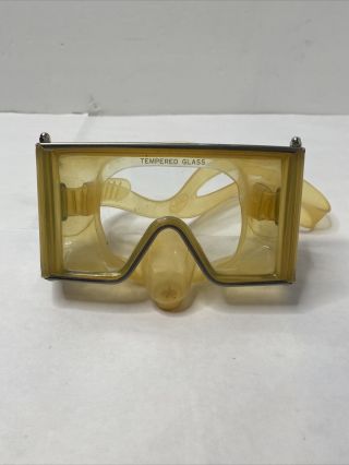 Vintage Us Divers Aqua - Lung Wraparound Face Mask Goggles Tempered Glass Clear