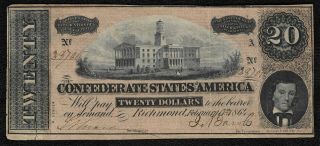 1864 $20 Confederate States Of America Note " Xf Tare " S/h After 1st Item