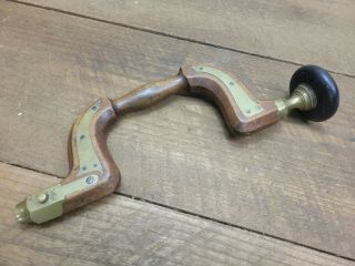 L1386 - Antique Sheffield Wood And Brass Plated Brace Hand Drill