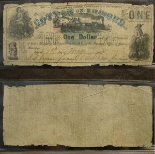 1863 $1 One Dollar State Of Mississippi Obsolete Bank Note Well Circulated
