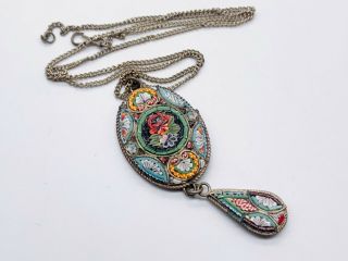 Vintage / Antique Well Made Large Pendant Micro Mosaic Ladies Necklace