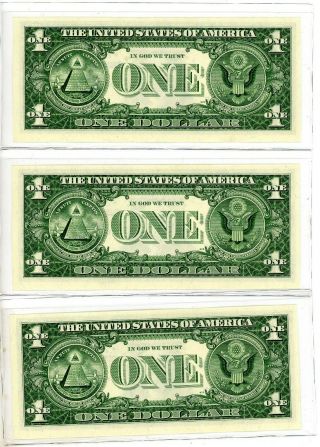 Run Of 3 Consecutive Serial 1957b Us $1 Silver Certificate Star Notes
