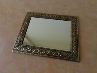 Small Embossed Brass Frame Mirror - Made In England By Lombard - Antique Vintage