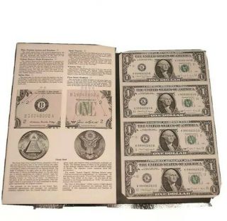 1988 A $1 Dollar Bill U.  S Paper Currency Notes Uncut Sheet Of 4 Dallas Texas
