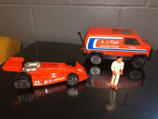 Vintage 1979 Tonka Aj Foyt Racing Team Metal Steel Toy Van Race Car & Driver