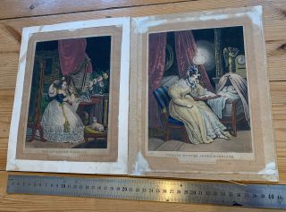 Antique Coloured Prints ; The Day Before Marriage & 12 Months After