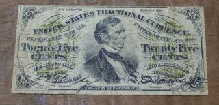 1863 Twenty Five Cent Fractional Currency Note Us Currency