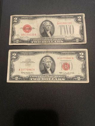 Two Notes.  1928 & 1963 Two Dollar Note Red Seal.