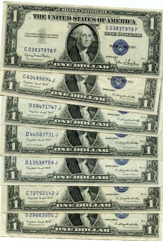 7 - 1935 $1 One Dollar Silver Certificate Notes 7976 F Vf/xf