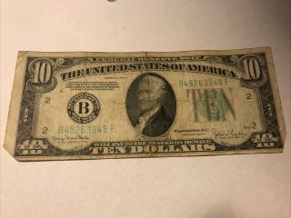 1934 - D $10 Dollar Bill Federal Reserve Note