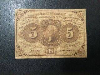 1862 Us Fractional Currency 5 Cents Banknote