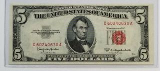 1953 C $5 Dollar Us Note Red Seal Crisp Seal Is Off Center