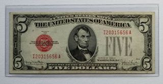 1928 F $5 Dollar Us Note Red Seal