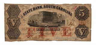 The State Bank Of South Carolina $5 Obsolete Note - Circulated