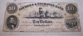 1853 Obsolete Note - Farmers & Exchange Bank Of Charleston,  S.  C.  - $10