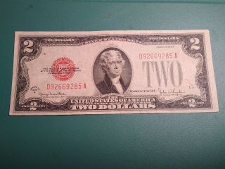 1928 G Two Dollar Bill Red Seal Banknote.  Choice Xf