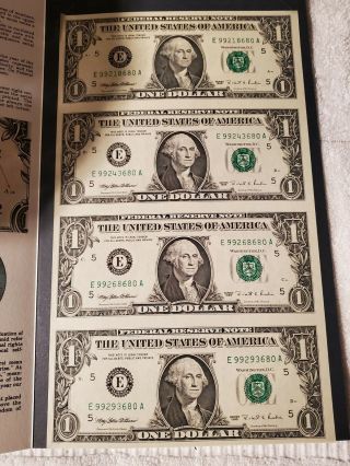 1995 Series Bank Of Washington D.  C.  4 Uncut Sheet 1 Dollar Bills Uncirculated