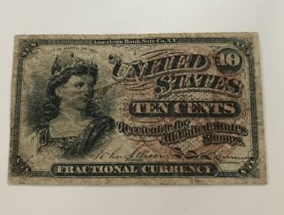 1863 Fractional Currency Ten Cents 10c American Bank Note Co.  Ny Ungraded