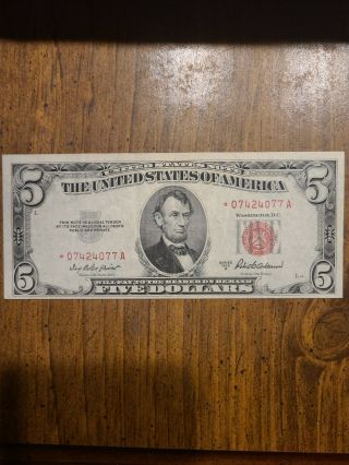 1953a $5 Star Red Seal United States Note Bright & Crisp,  Gem Cu