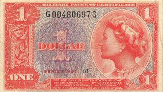 Usa / Mpc $1 1959 Series 591 Plate 61 Circulated Banknote M2
