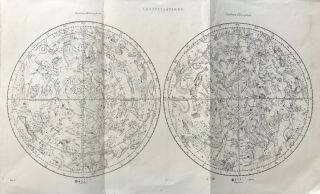 1880 Antique Celestial Map; Constellations; Northern & Southern Hemispheres