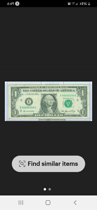 2003 1 Dollar Bill Extra Low Serial Number