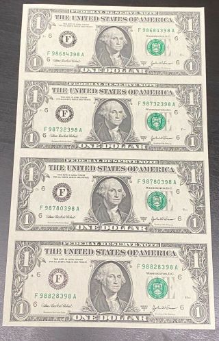 Series 2003 A $1 One Dollar Set Of 4 Notes - Uncut Sheet