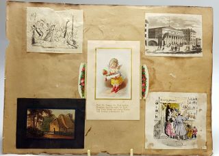 Antique Scrapbook papercuts,  die cuts,  one page two sides.  1800s. 3