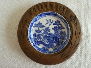 Lovely Vintage Carved Wood Surround English Butter Dish Kitchenalia With Liner