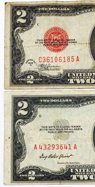 1928 & 1953 $2 Red Seals Ultra Rare Gorgeous Pair A Must Own Wownr 1119_583