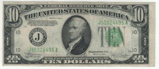 1934 C $10 Federal Reserve Note Kansas City Fr.  2008 - Jw Wide Ja Block Choice Xf