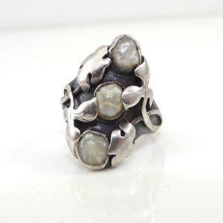 Vtg Antique Sterling Silver Arts And Crafts Pearl Modernist Ring Sz 3.  5 Lhj5
