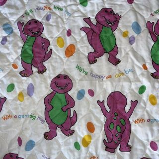 Vintage 90s Barney Comforter Baby Dreams Purple Dinosaur Blanket 54x41 Usa