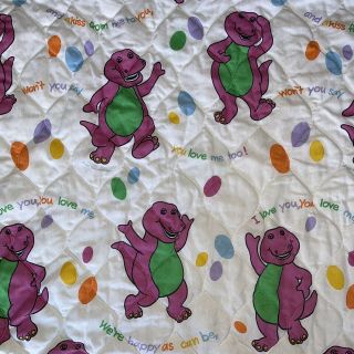Vintage 90s Barney Comforter Baby Dreams Purple Dinosaur Blanket 54x41 USA 2