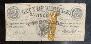1862 $2 The City Of Mobile At The Mobile Savings Bank