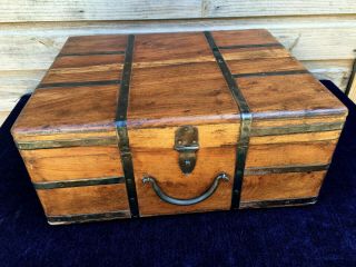 Vintage Antique Style Anglo Indian Campaign Hardwood & Iron Box Storage Trunk