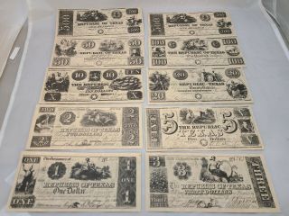 Republic Of Texas Currency 1838 - 1841 $1,  $2,  3,  $5,  $10,  $20,  $50,  $100,  $500