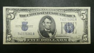 1934 D $5 Five Dollars Silver Certificate Paper Money Currency Bill