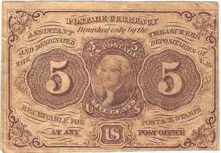 Fractional Currency,  5 Cents,  First Issue,  1863,  Fr.  1230,  Back Out Of Register